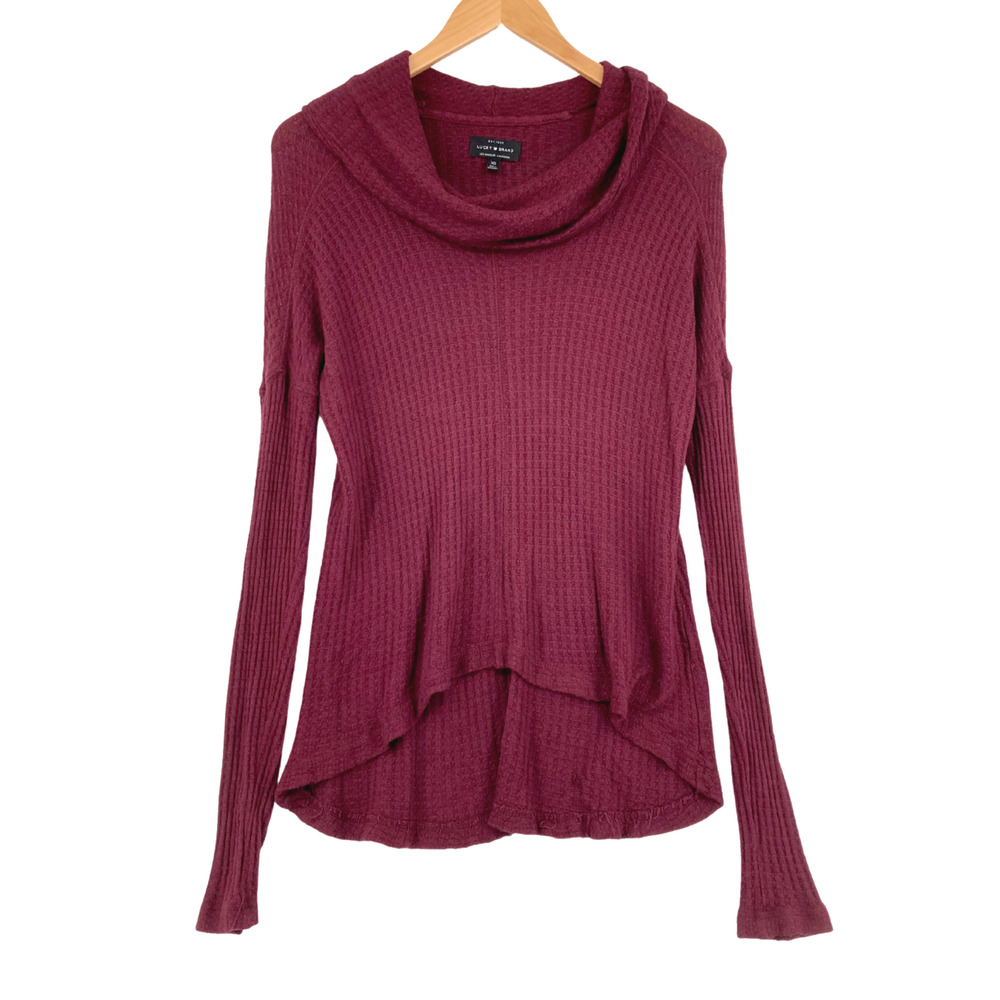 Lucky Brand Women's Burgundy Knitted Shawl Cowl Neck Pullover Sweater Size XS